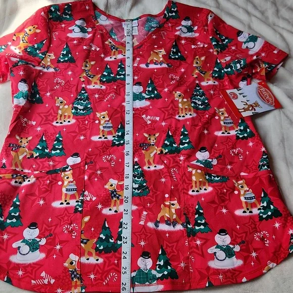 Christmas, Winter, Holiday, Disney Winnie The Pooh And Rudolph Nurse Scrubs Sz M - Picture 4 of 5